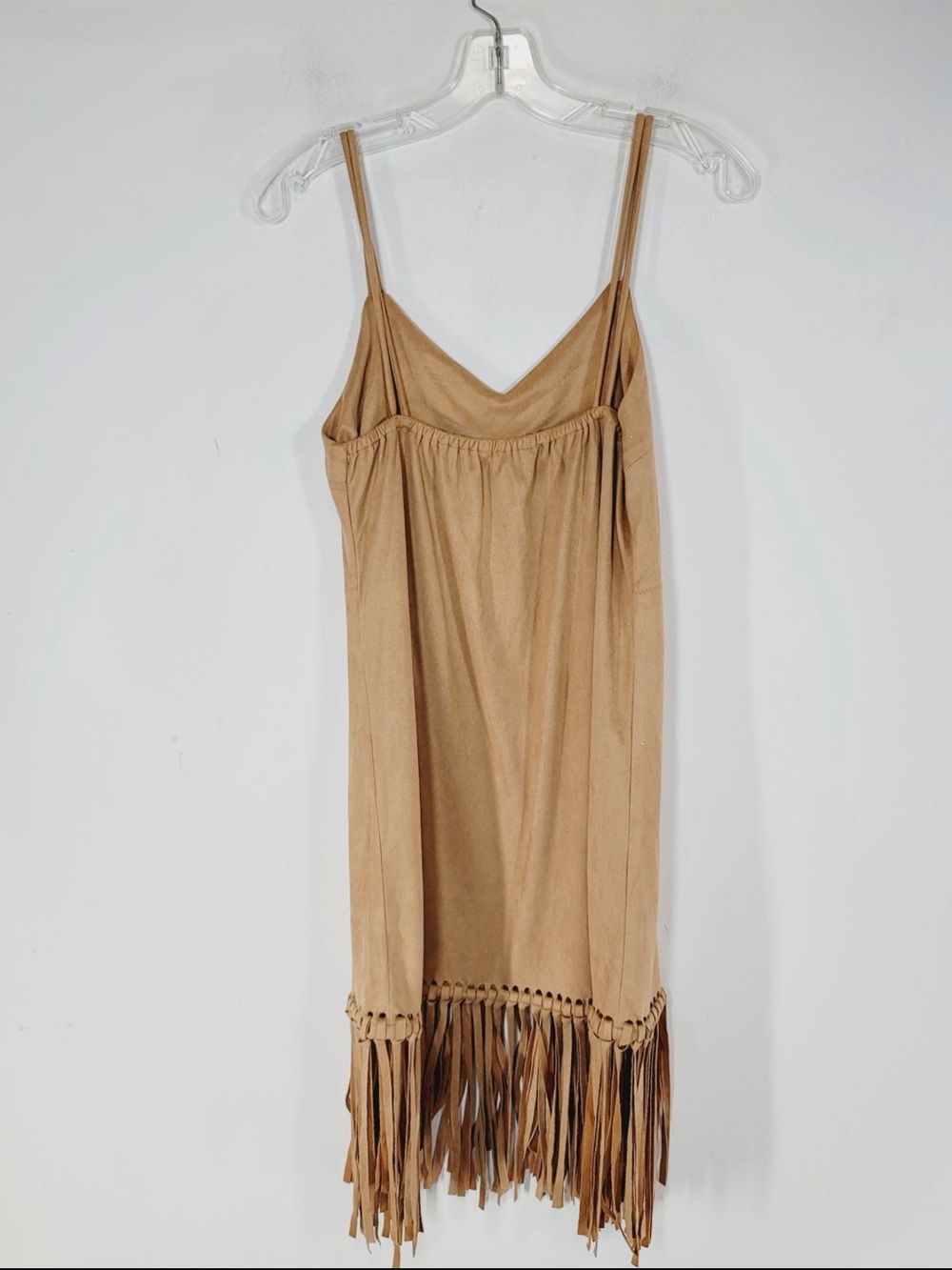 BD COLLECTION Faux Suede Fringe Slip Dress in Camel, Size Small - Picture 2 of 5